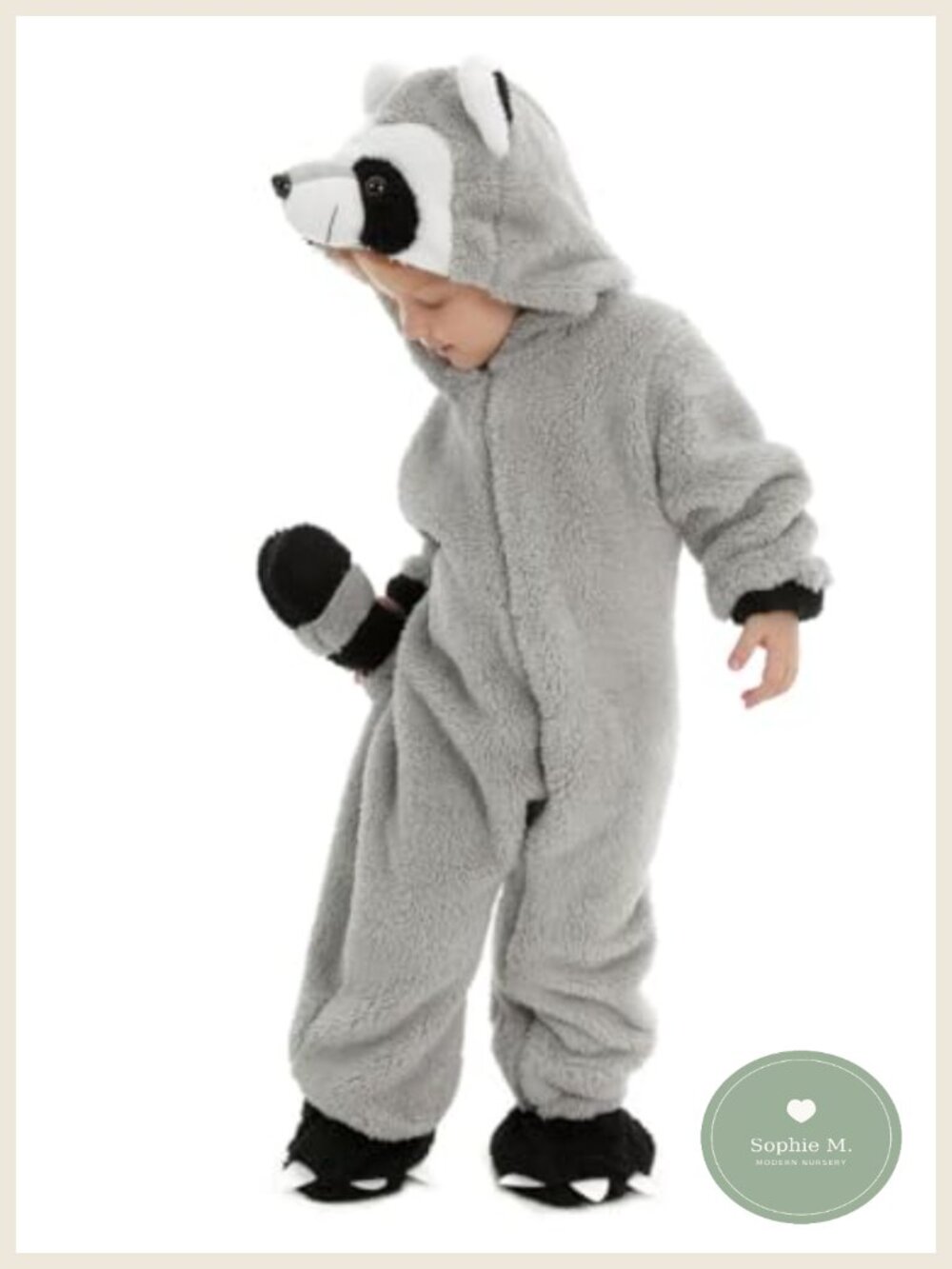 Baby Raccoon Costume One-Piece Jumpsuit Soft Velvet Fluffy Warm Hooded Newborn